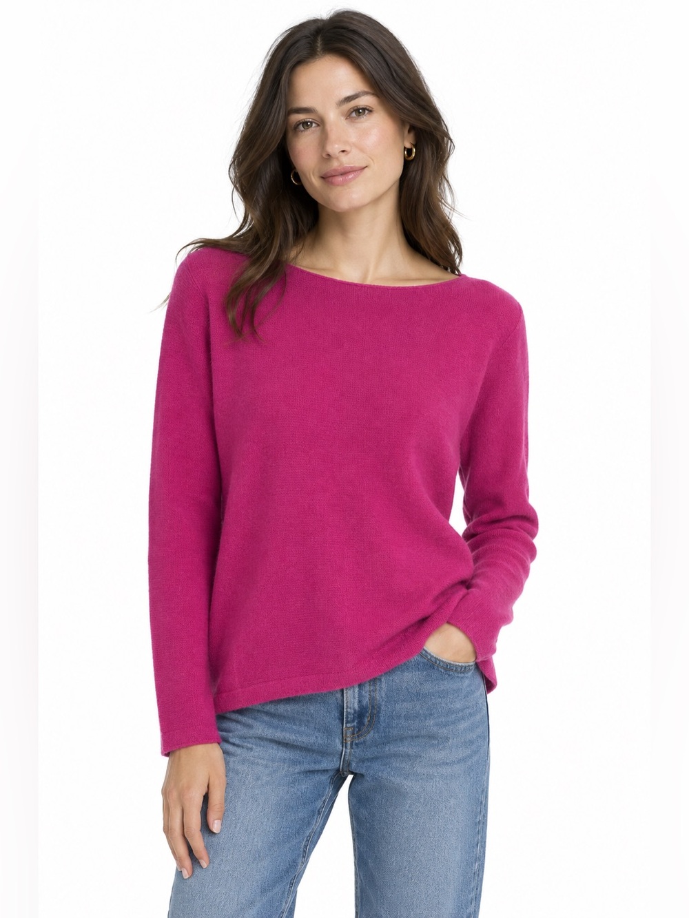 Quiet Luxury Hot Pink Wool Cashmere Sweater Barbiecore Feminine Minimalist Bold